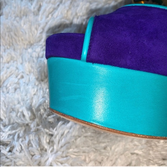 Brian Atwood Color Block Suede Platform Heels Blue - Picture 5 of 8